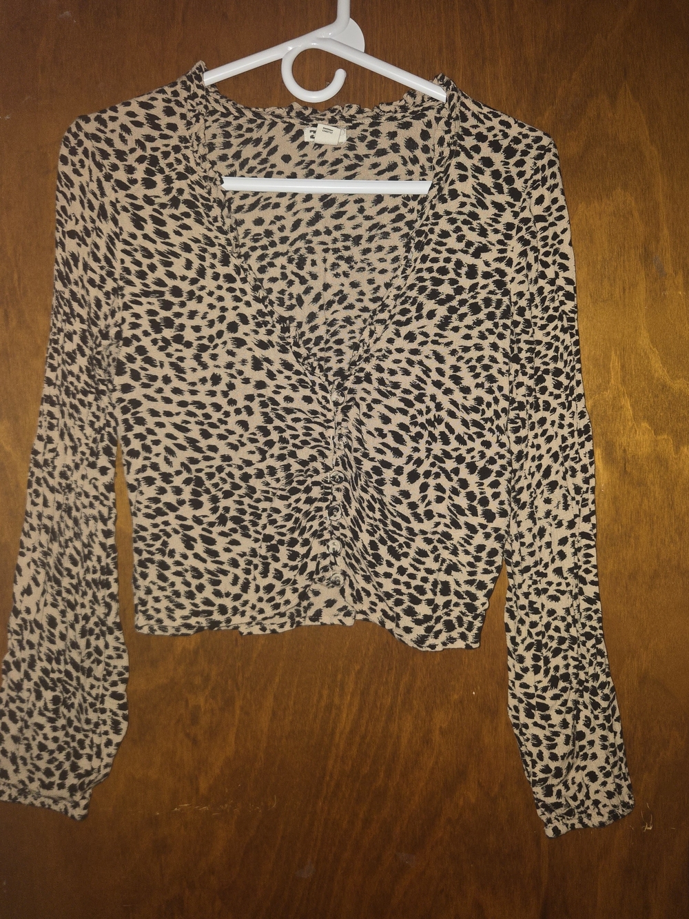 Billabong Cropped Cheetah Leopard Cardigan Top Long Sleeve Size M